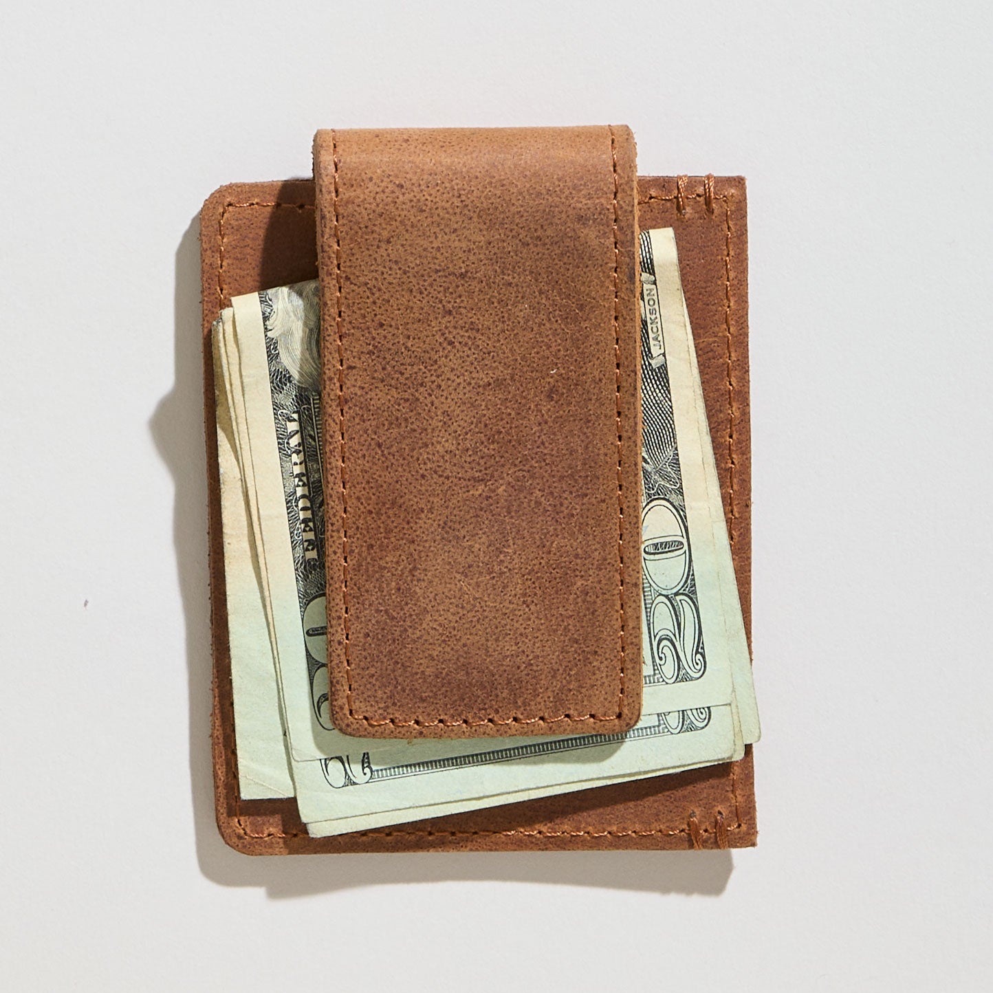Card Clip Wallet – Slim Brown Leather Wallet with Magnetic Money Clip